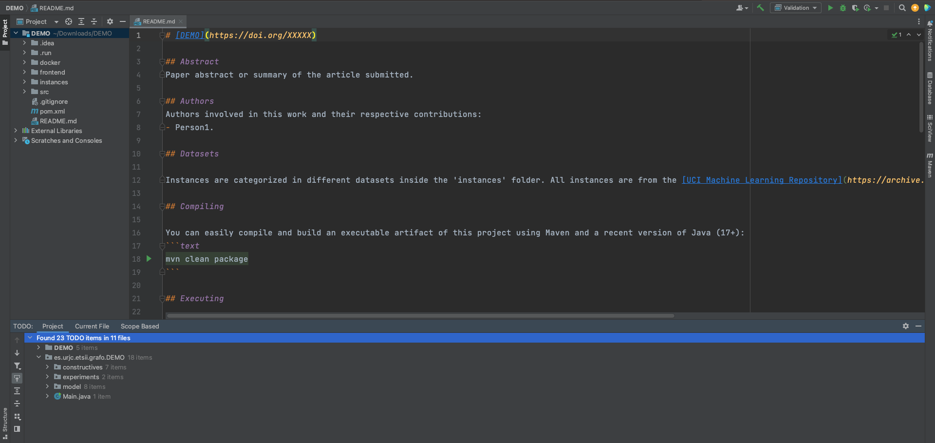 Project view using IntelliJ