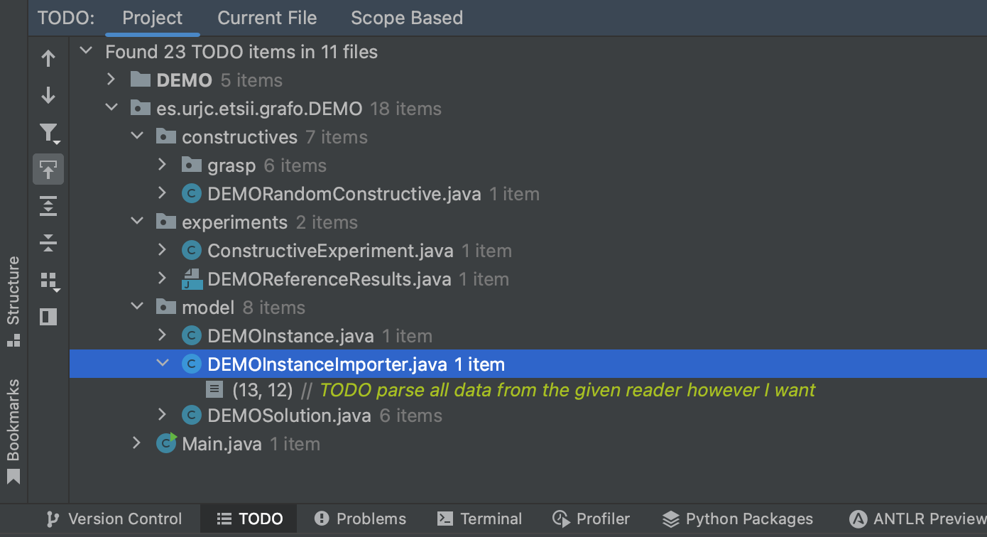 TODO list as view using IntelliJ