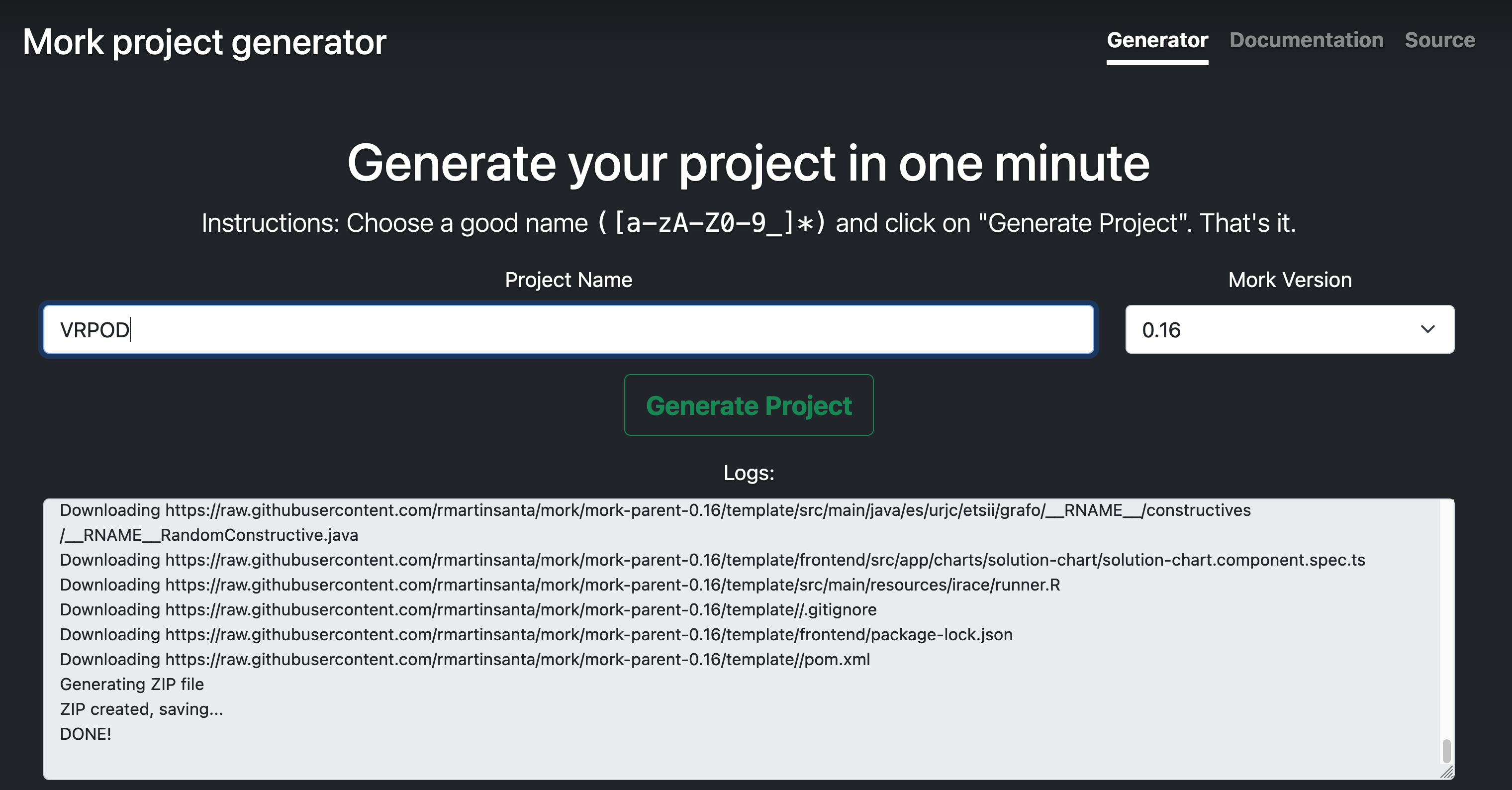 Mork project generator, available at https://generator.mork-optimization.com/